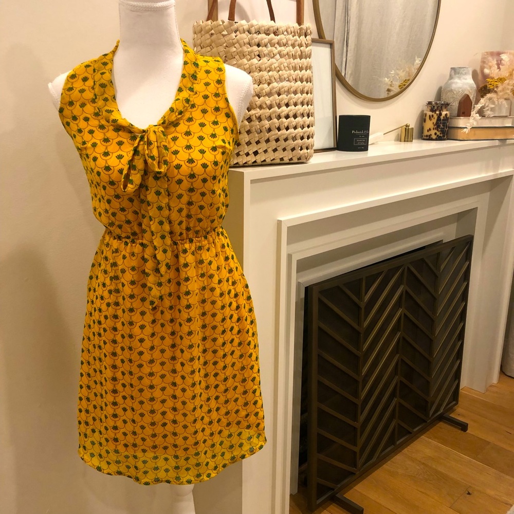 Xhilaration Sleeveless Tie Neck Dress in Mustard Yellow - Size XS